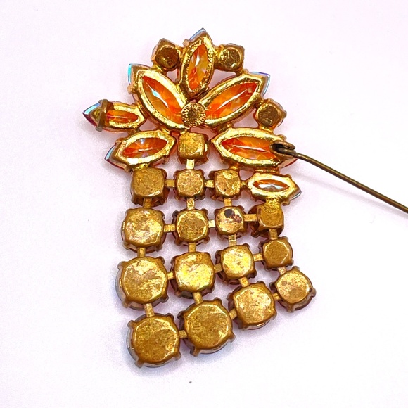 Western Germany Signed Vintage AB Pink Rhinestone Articulating Pin Brooch - Picture 6 of 10